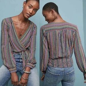 Maeve Vibrant Striped Wrap Blouse